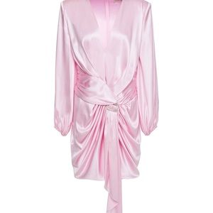 Draped buckle-embellished silk-blend satin mini dress